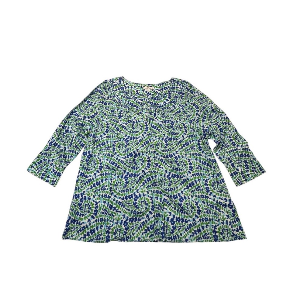 Vineyard Vines Womens XL Blue Green Abstract Leopard Print Cotton Blouse‎